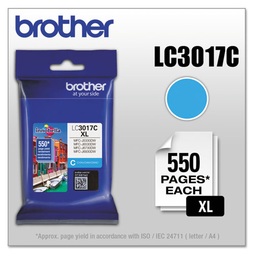 Image of Brother Lc3017C Innobella High-Yield Ink, 550 Page-Yield, Cyan