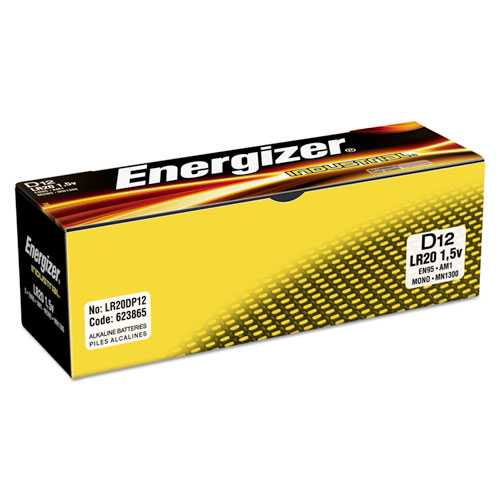 Energizer® Industrial Alkaline Batteries, D, 12 Batteries/Box