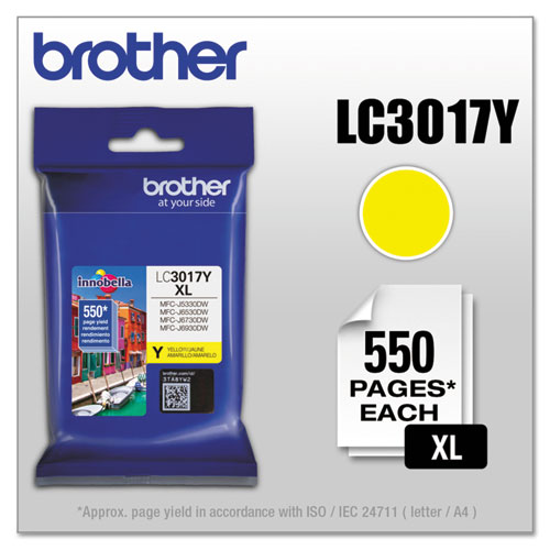 Brother Lc3017Y Innobella High-Yield Ink, 550 Page-Yield, Yellow