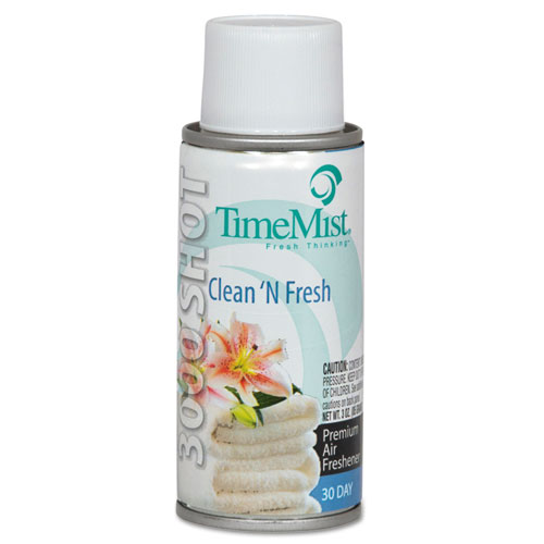 TimeMist® 3000 Shot Micro Metered Air Freshener Refill, Clean N' Fresh, 3 oz Aerosol Spray, 12/Carton