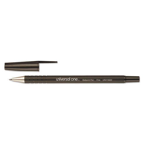 Universal™ Comfort Grip Ballpoint Stick Pen, Black Ink, Fine, Dozen