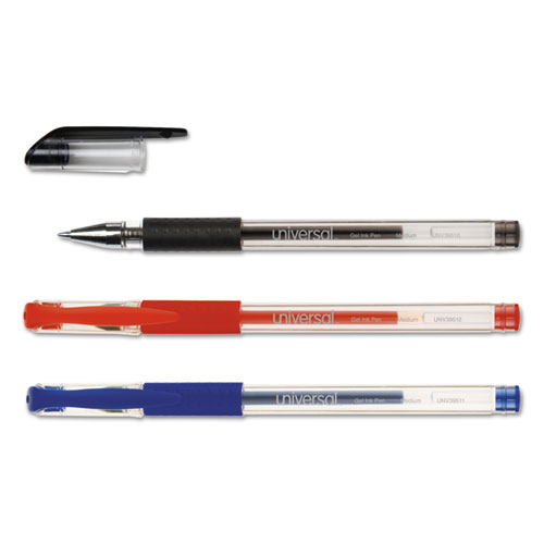 Universal™ Comfort Grip Gel Stick Roller Ball Pen, 0.5 mm, Fine, Black Ink, 1 Dozen