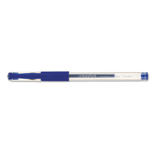 Image of Universal™ Comfort Grip Gel Pen, Stick, Medium 0.7 Mm, Blue Ink, Clear Barrel, Dozen
