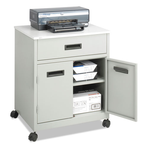 Image of Safco® Steel Machine Stand With Pullout Drawer, Engineered Wood, 3 Shelves, 1 Drawer, 25" X 20" X 29.75", Gray