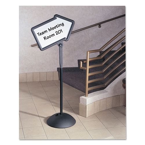 WriteWay Double-Sided Magnetic Dry Erase Standing Message Sign, Arrow, 64.25" Tall Black Stand, 25.5 x 17.75 White Face