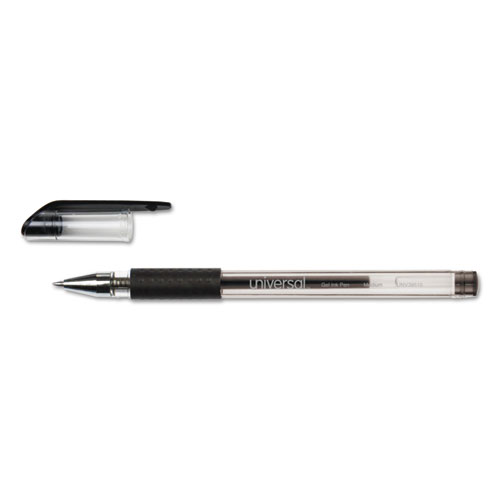 Image of Universal™ Comfort Grip Gel Pen, Stick, Medium 0.7 Mm, Black Ink, Clear Barrel, Dozen