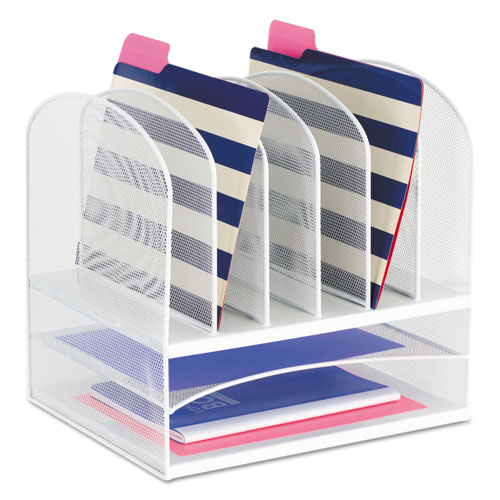 Onyx Mesh Desk Organizer with Two Horizontal and Six Upright Sections, Letter Size Files, 13.25 x 11.5 x 13, White