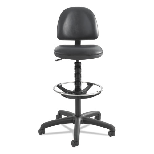 Image of Safco® Precision Extended-Height Swivel Stool, Adjustable Footring, Supports 250 Lb, 23" To 33" Seat Height, Black Vinyl, Black Base