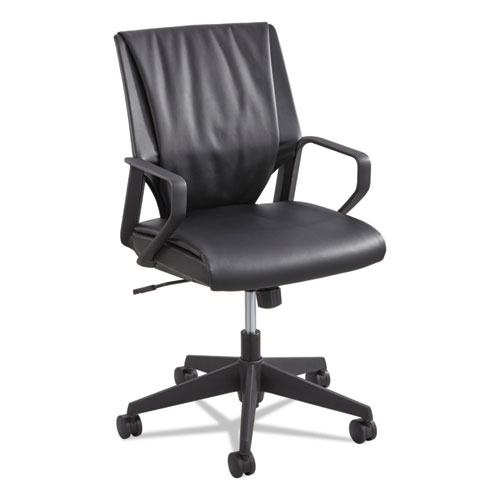 PRIYA LEATHER MID BACK CHAIR, SUPPORTS UP TO 250 LBS., BLACK SEAT/BLACK BACK, BLACK BASE