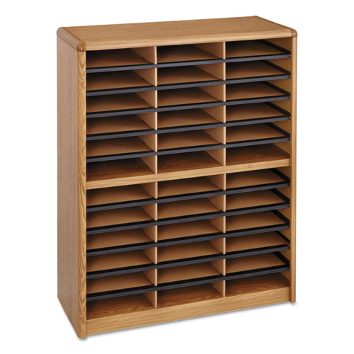 Steel/Fiberboard Literature Sorter, 36 Compartments, 32.25 x 13.5 x 38, Oak