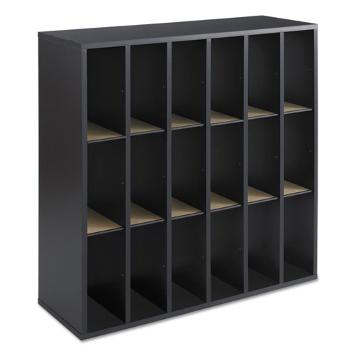 Image of Wood Mail Sorter with Adjustable Dividers, Stackable, 18 Compartments, 33.75 x 12 x 32.75, Black