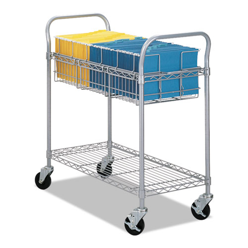 Dual-Purpose Wire Mail and Filing Cart, Metal, 1 Shelf, 1 Bin, 39" x 18.75" x 38.5", Metallic Gray