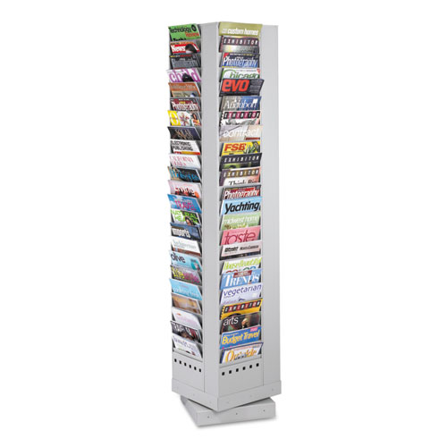 Steel Rotary Magazine Rack, 92 Compartments, 14w X 14d X 68h, Gray