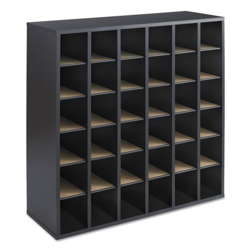 Image of Wood Mail Sorter with Adjustable Dividers, Stackable, 36 Compartments, 33.75 x 12 x 32.75, Black