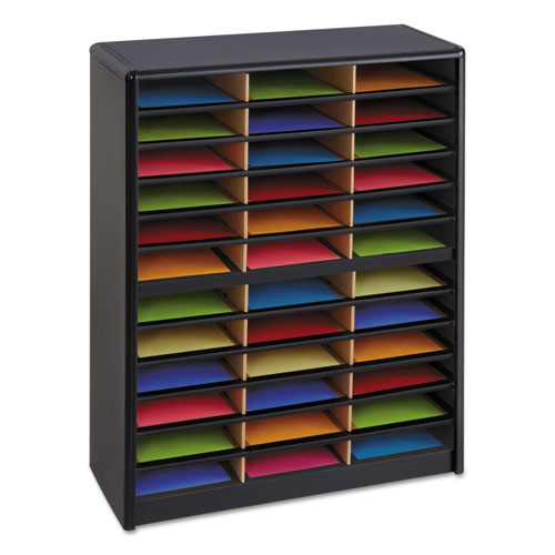 Steel/Fiberboard Literature Sorter, 36 Compartments, 32.25 x 13.5 x 38, Black