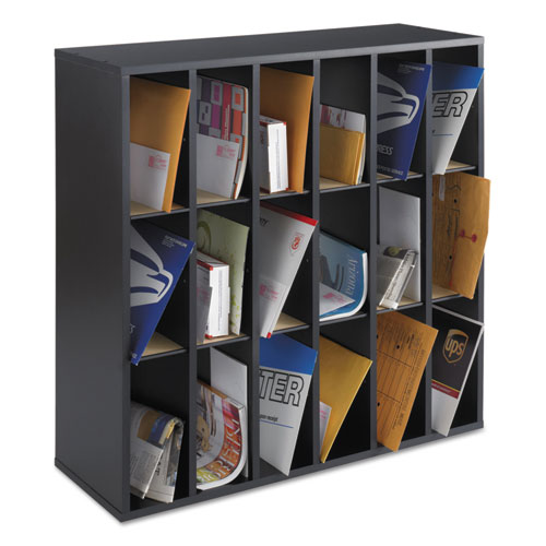 Wood Mail Sorter with Adjustable Dividers, Stackable, 18 Compartments, 33.75 x 12 x 32.75, Black