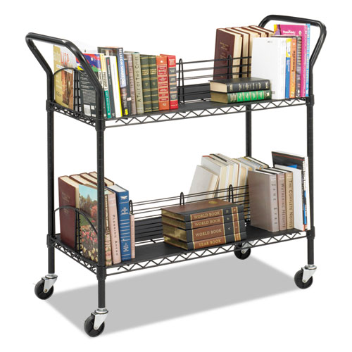Safco® Wire Book Cart, Steel, Four-Shelf, 44w x 18-3/4d x 40-1/4h, Black