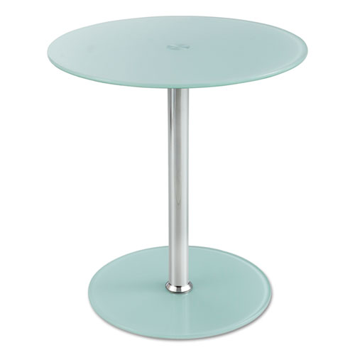 Glass Accent Table, Tempered Glass/steel, 17" Dia. X 19" High, White/silver