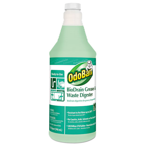 OdoBan® BioDrain Grease and Waste Digester, Floral Scent, 32 oz Bottle, 12/CT