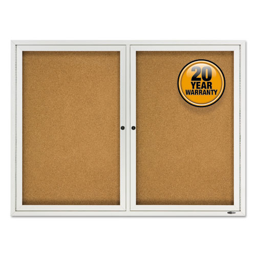 Enclosed Cork Bulletin Board, Cork/Fiberboard, 48 x 36, Silver Aluminum Frame