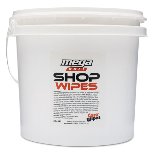 Shop Wipes Mega Roll, 8 X 12, White, Unscented, 400/bucket, 2 Buckets/carton