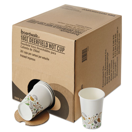 Convenience Pack Paper Hot Cups, 10 oz, Deerfield Print, 9 Cups/Sleeve, 29 Sleeves/Carton