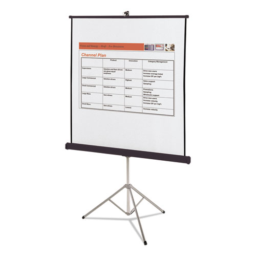 Portable Tripod Projection Screen, 60 x 60, White Matte, Black Steel Case