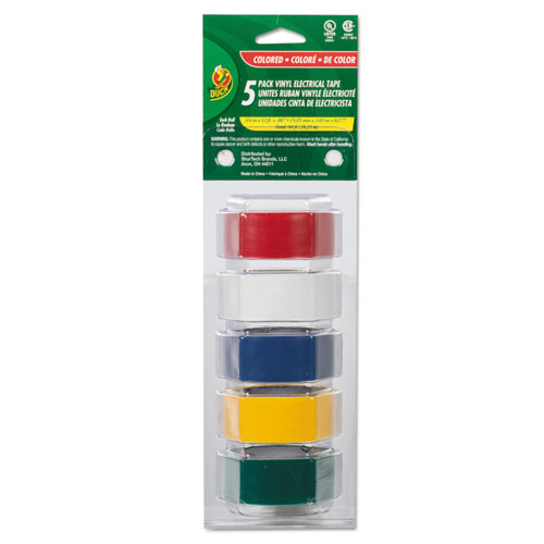 Duck® Electrical Tape, 3/4" x 12 ft, 1" Core, Assorted, 5/Pack