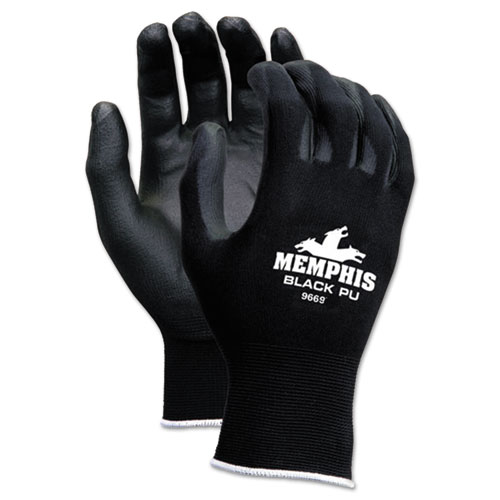 Economy PU Coated Work Gloves, Black, Medium, 1 Dozen