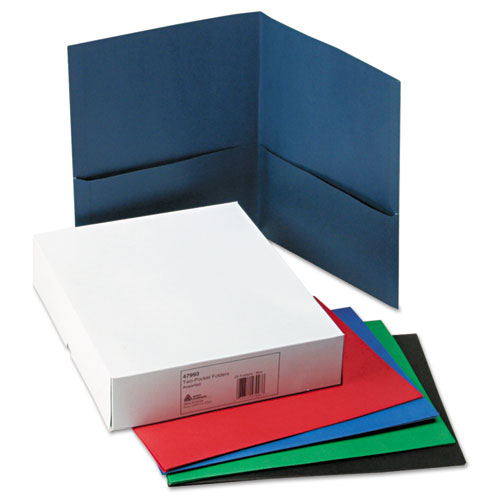 Two-Pocket Folder, 40-Sheet Capacity, Assorted Colors, 25/Box