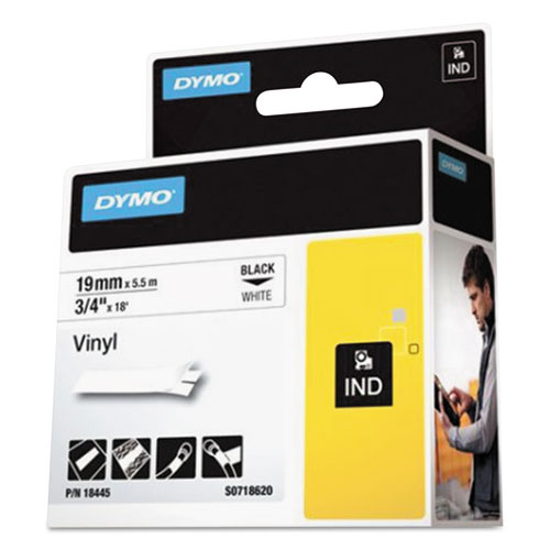 Image of Dymo® Rhino Permanent Vinyl Industrial Label Tape, 0.75" X 18 Ft, White/Black Print