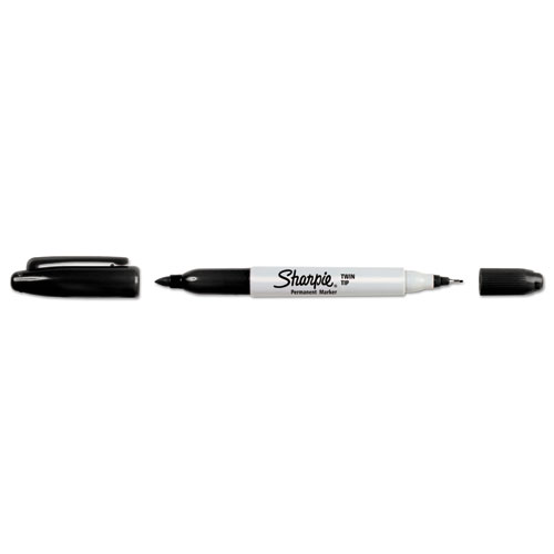 Image of Sharpie® Twin-Tip Permanent Marker, Extra-Fine/Fine Bullet Tips, Black, Dozen