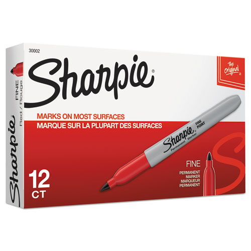 Sharpie® Fine Tip Permanent Marker, Fine Bullet Tip, Red, Dozen