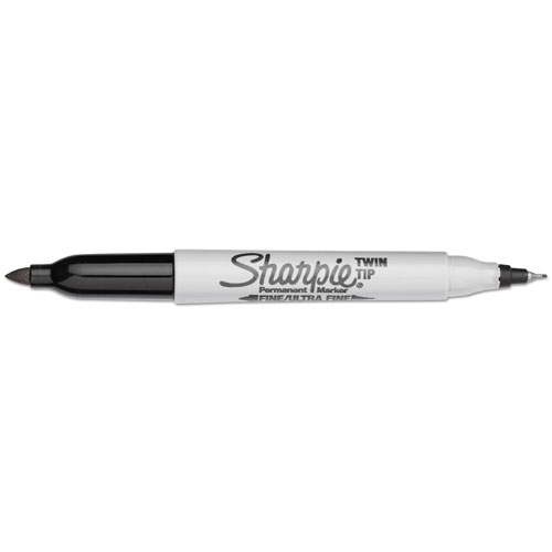 Image of Sharpie® Twin-Tip Permanent Marker, Extra-Fine/Fine Bullet Tips, Black, Dozen