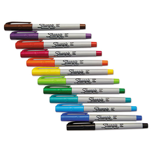 Image of Sharpie® Ultra Fine Tip Permanent Marker, Ultra-Fine Needle Tip, Assorted Colors, Dozen
