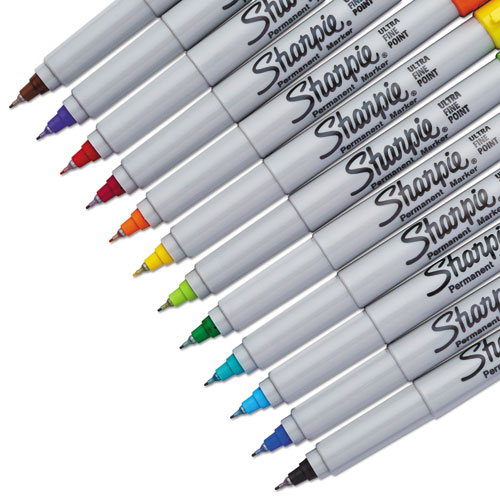 Image of Sharpie® Ultra Fine Tip Permanent Marker, Ultra-Fine Needle Tip, Assorted Colors, Dozen
