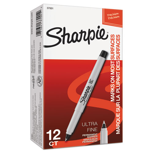 Image of Sharpie® Ultra Fine Tip Permanent Marker, Ultra-Fine Needle Tip, Black, Dozen