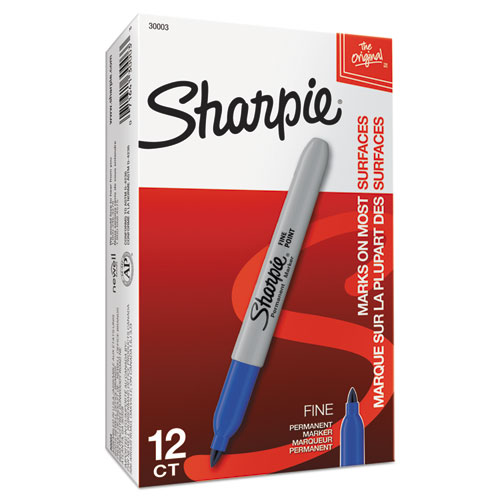 Image of Sharpie® Fine Tip Permanent Marker, Fine Bullet Tip, Blue, Dozen