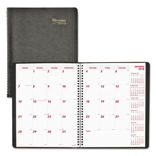 Brownline® Essential Collection 14-Month Ruled Planner, 11 x 8 1/2, Black, 2018
