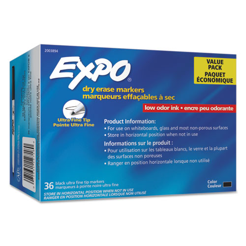 Image of Expo® Low-Odor Dry Erase Marker Office Value Pack, Extra-Fine Bullet Tip, Black, 36/Pack