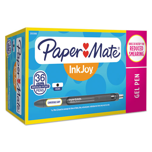 Image of Paper Mate® Inkjoy Gel Pen, Retractable, Medium 0.7 Mm, Black Ink, Black Barrel, 36/Pack