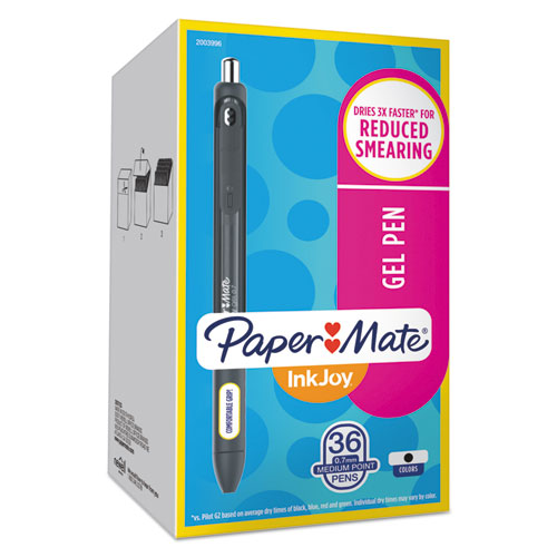 Image of Paper Mate® Inkjoy Gel Pen, Retractable, Medium 0.7 Mm, Black Ink, Black Barrel, 36/Pack
