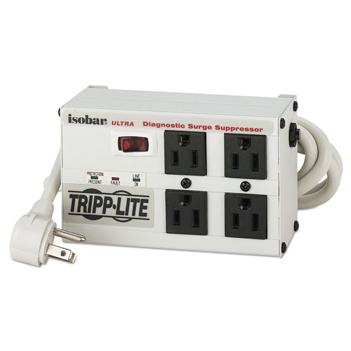 Tripp Lite Isobar Metal Surge Suppressor, 8 Outlets, 12 ft Cord, 3840 Joules, Light Gray