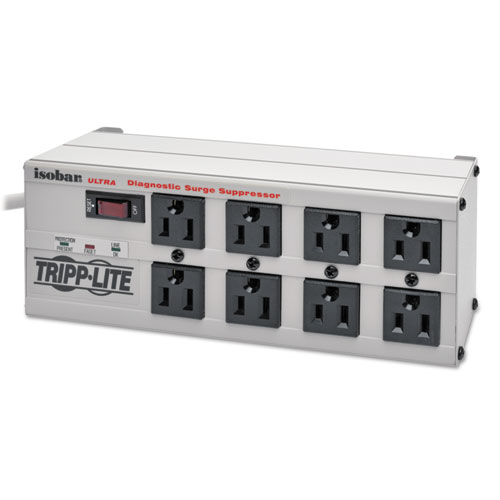 Isobar Surge Protector, 8 AC Outlets, 25 ft Cord, 3,840 J, Light Gray