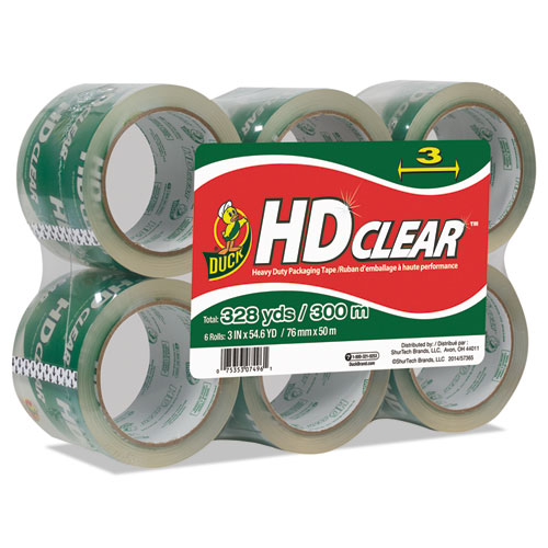 Duck® Heavy-Duty Carton Packaging Tape, 3" x 55yds, Clear, 6/Pack
