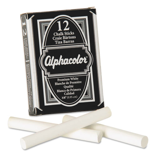 Alphacolor White Chalk, Low-Dust, 12 Sticks/Pack | by Plexsupply