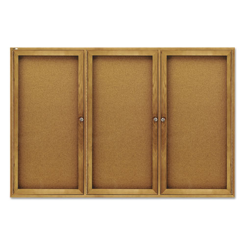 Enclosed Bulletin Board, Natural Cork/fiberboard, 72 X 48, Oak Frame