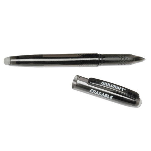 7520016580390 SKILCRAFT Erasable Re-Write Gel Pen, Stick, Fine 0.5 mm, Black Ink, Black Barrel, Dozen