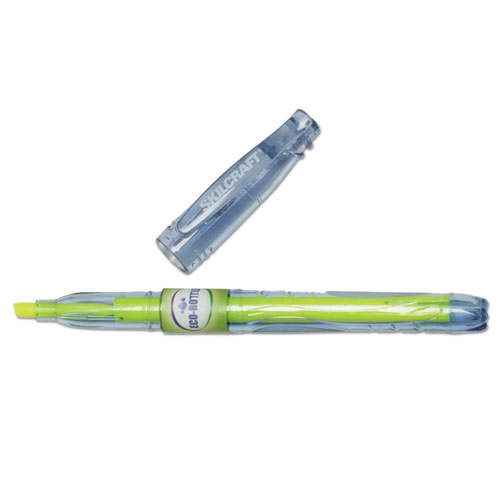7520016578559 SKILCRAFT Eco-Bottle Recycled Highlighter, Yellow Ink, Chisel Tip, Clear/Yellow Barrel, Dozen