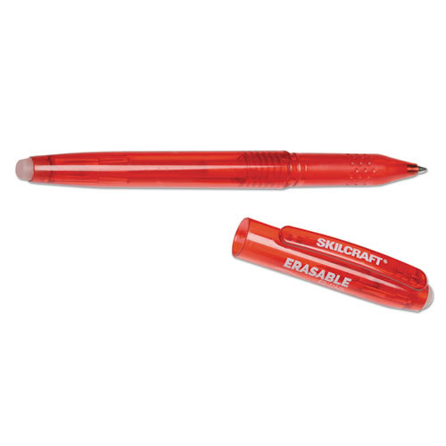 7520016580387 SKILCRAFT Erasable Re-Write Gel Pen, Stick, Medium 0.7 mm, Red Ink, Translucent Red Barrel, Dozen